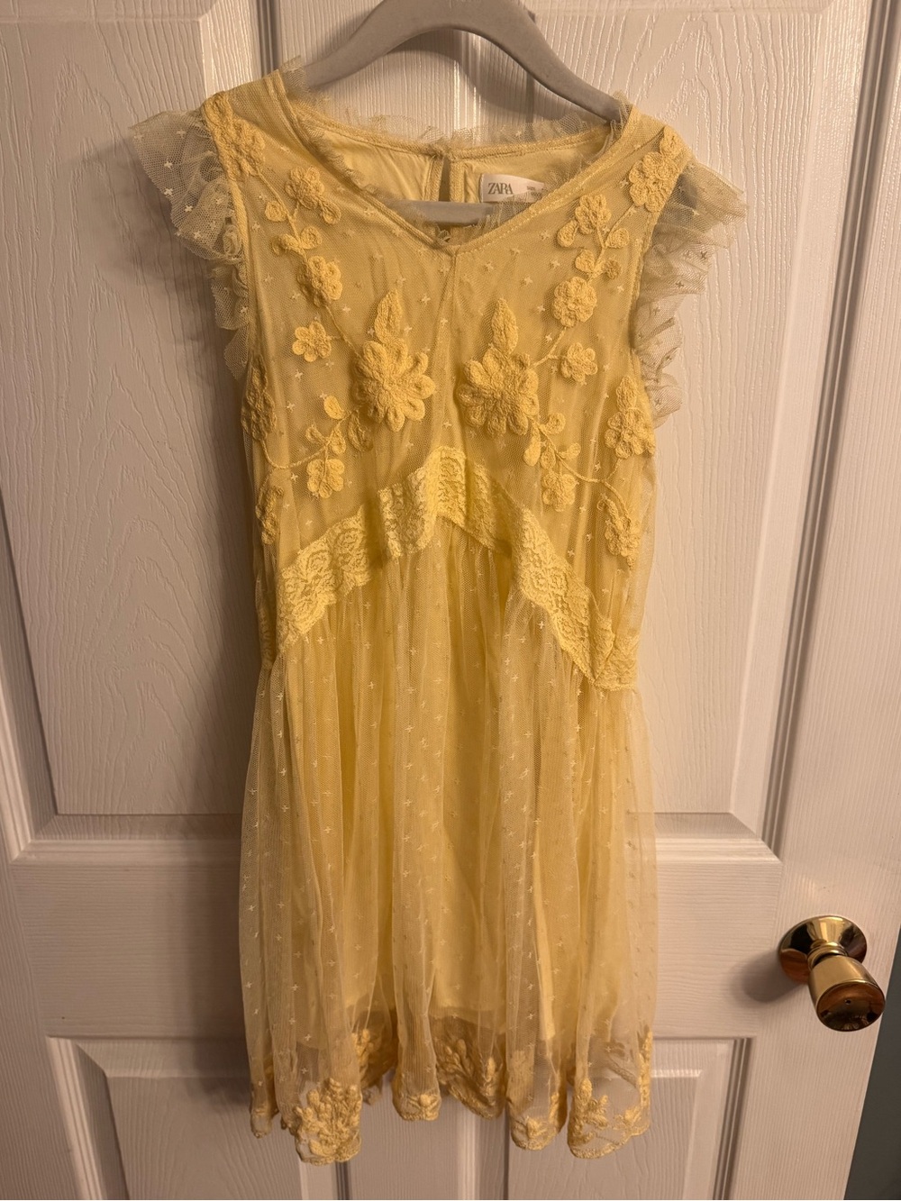 Zara Girls Yellow Floral Lace Tulle Dress - size 7